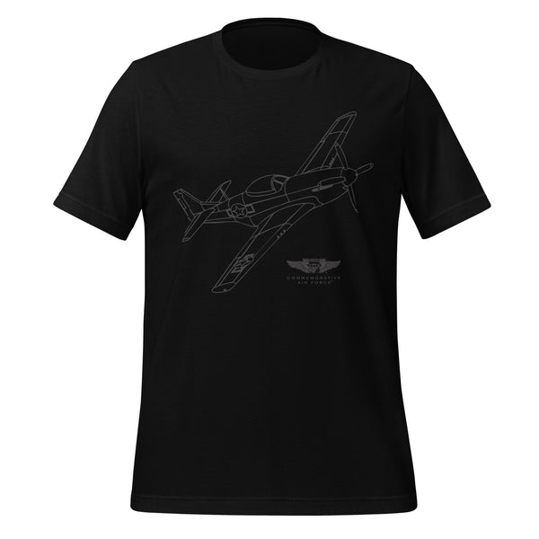 Black T-shirt with a detailed illustration of the P-51 Mustang aircraft on the front, accompanied by the official CAF emblem.