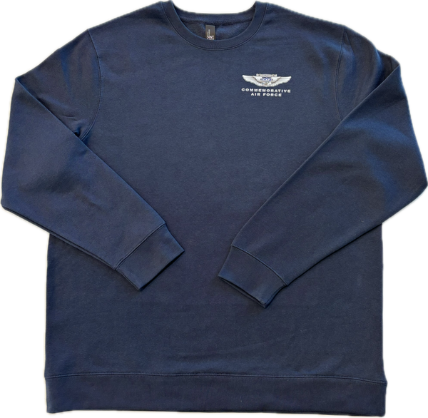 A navy blue sweatshirt with the Commemorative Air Force logo on the left chest area.