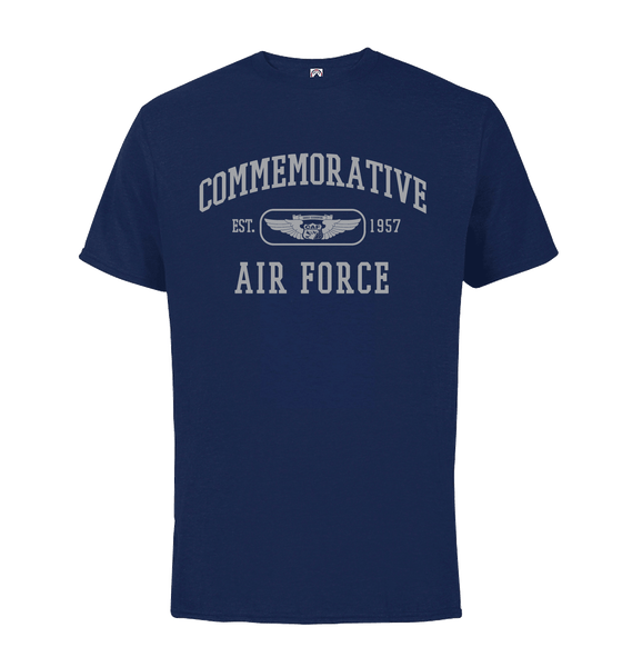 A navy blue t-shirt with 'COMMEMORATIVE AIR FORCE EST. 1957' printed in light gray on the front.