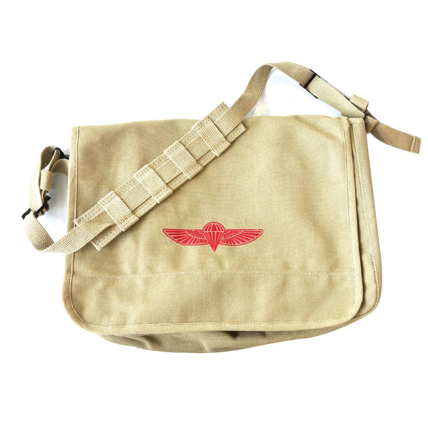 Khaki Canvas Paratrooper Messenger Bag Front View