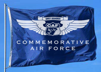 A navy flag with the Commemorative Air Force logo in white. The logo includes wings and text.
